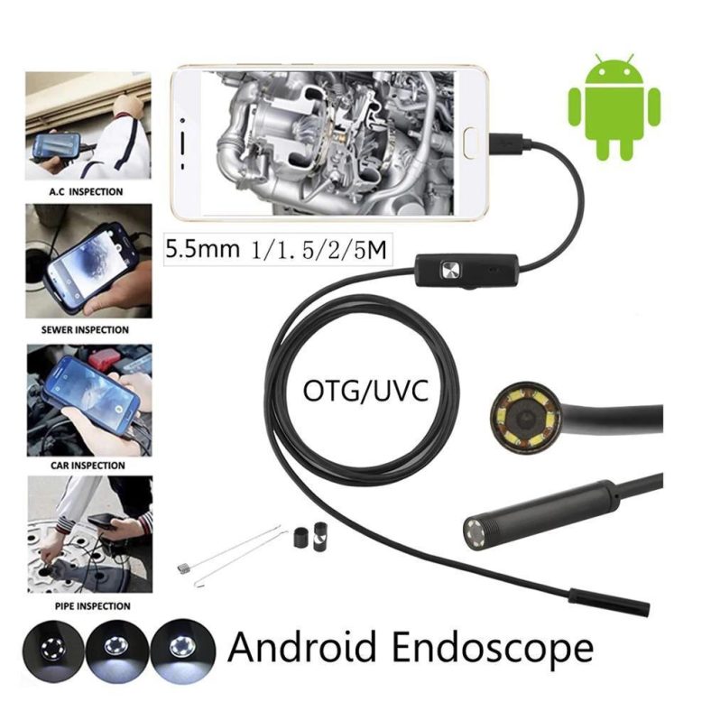 2 i 1 smartphone USB Endoskop Inspektionskamera 5.5mm för Android