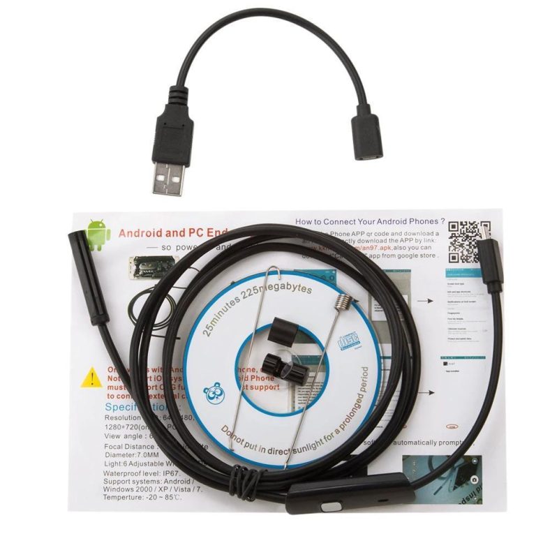 2.0 m USB Endoskop Kamera Vattentät IP68 Flexibel Android / PC